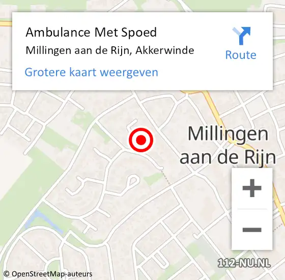 Locatie op kaart van de 112 melding: Ambulance Met Spoed Naar Millingen aan de Rijn, Akkerwinde op 27 september 2022 03:24