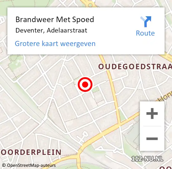 Locatie op kaart van de 112 melding: Brandweer Met Spoed Naar Deventer, Adelaarstraat op 27 september 2022 04:20