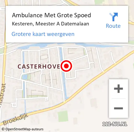 Locatie op kaart van de 112 melding: Ambulance Met Grote Spoed Naar Kesteren, Meester A Datemalaan op 27 september 2022 04:47