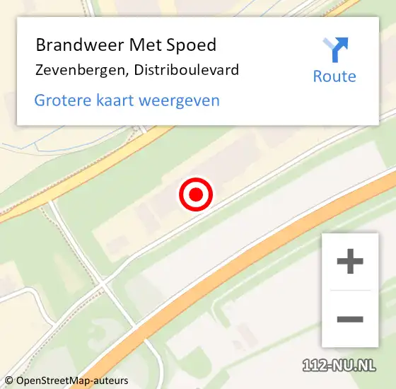 Locatie op kaart van de 112 melding: Brandweer Met Spoed Naar Zevenbergen, Distriboulevard op 27 september 2022 05:11