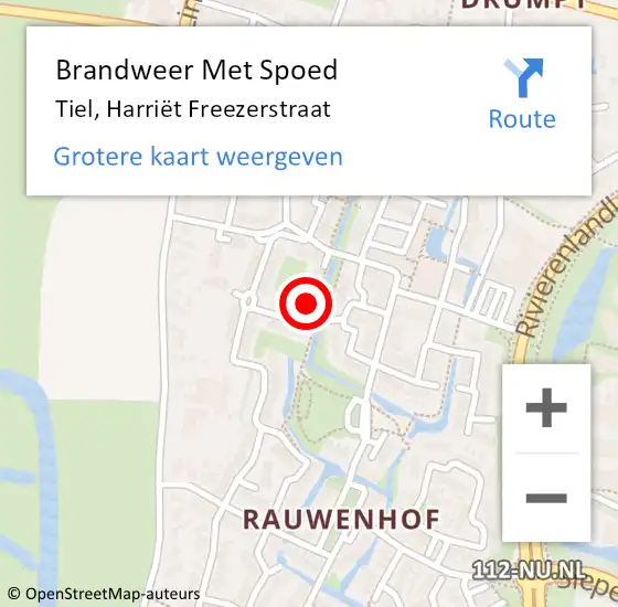 Locatie op kaart van de 112 melding: Brandweer Met Spoed Naar Tiel, Harriët Freezerstraat op 27 september 2022 05:18