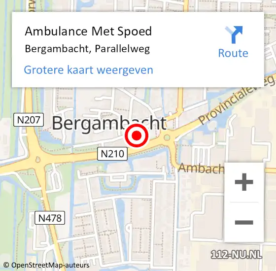 Locatie op kaart van de 112 melding: Ambulance Met Spoed Naar Bergambacht, Parallelweg op 27 september 2022 05:29