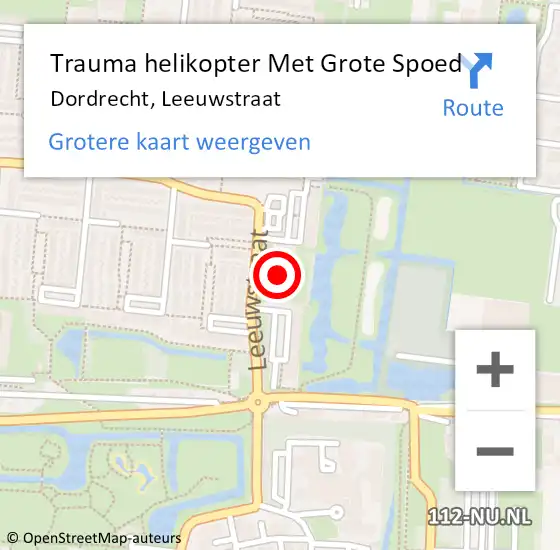 Locatie op kaart van de 112 melding: Trauma helikopter Met Grote Spoed Naar Dordrecht, Leeuwstraat op 27 september 2022 06:51