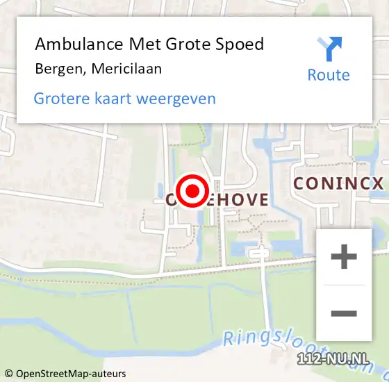Locatie op kaart van de 112 melding: Ambulance Met Grote Spoed Naar Bergen, Mericilaan op 27 september 2022 07:07