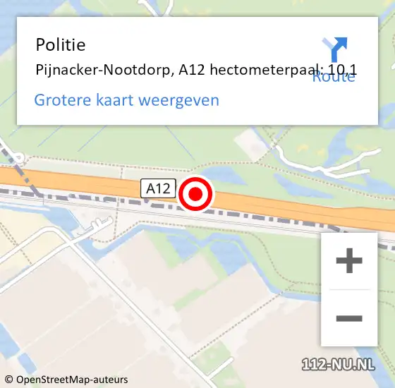 Locatie op kaart van de 112 melding: Politie Pijnacker-Nootdorp, A12 hectometerpaal: 10,1 op 27 september 2022 07:40