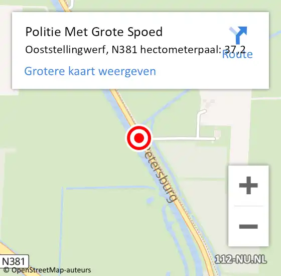Locatie op kaart van de 112 melding: Politie Met Grote Spoed Naar Ooststellingwerf, N381 hectometerpaal: 37,2 op 27 september 2022 07:53