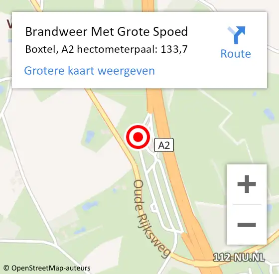 Locatie op kaart van de 112 melding: Brandweer Met Grote Spoed Naar Boxtel, A2 hectometerpaal: 133,7 op 27 september 2022 08:02