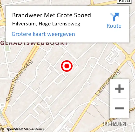 Locatie op kaart van de 112 melding: Brandweer Met Grote Spoed Naar Hilversum, Hoge Larenseweg op 27 september 2022 08:22