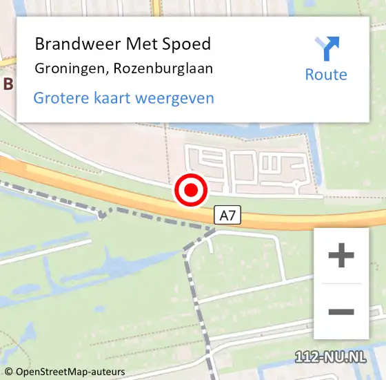 Locatie op kaart van de 112 melding: Brandweer Met Spoed Naar Groningen, Rozenburglaan op 30 juli 2014 15:23