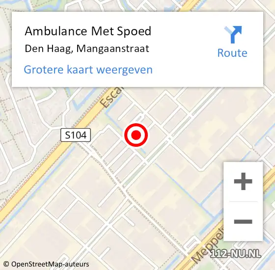 Locatie op kaart van de 112 melding: Ambulance Met Spoed Naar Den Haag, Mangaanstraat op 27 september 2022 08:40