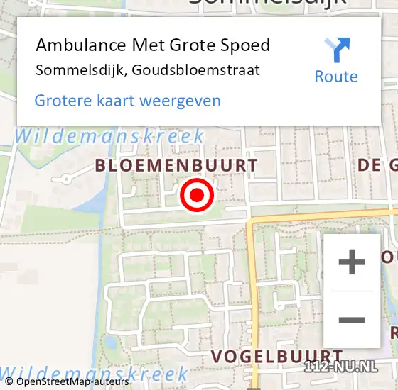 Locatie op kaart van de 112 melding: Ambulance Met Grote Spoed Naar Sommelsdijk, Goudsbloemstraat op 27 september 2022 08:42