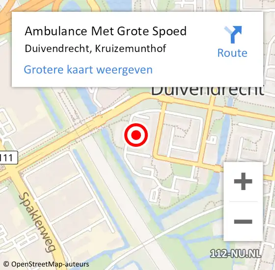 Locatie op kaart van de 112 melding: Ambulance Met Grote Spoed Naar Duivendrecht, Kruizemunthof op 27 september 2022 08:50