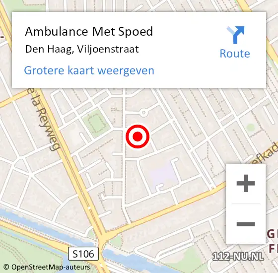 Locatie op kaart van de 112 melding: Ambulance Met Spoed Naar Den Haag, Viljoenstraat op 27 september 2022 09:06