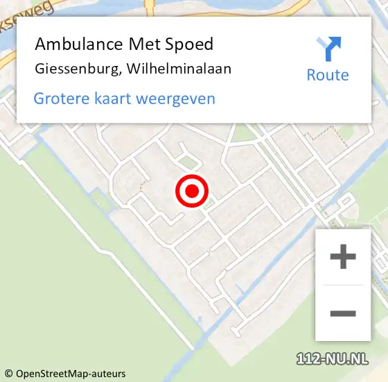 Locatie op kaart van de 112 melding: Ambulance Met Spoed Naar Giessenburg, Wilhelminalaan op 27 september 2022 09:11