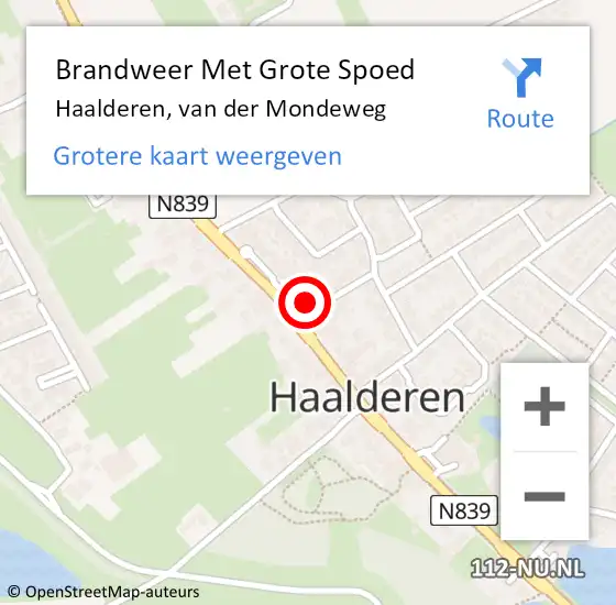 Locatie op kaart van de 112 melding: Brandweer Met Grote Spoed Naar Haalderen, van der Mondeweg op 27 september 2022 09:12