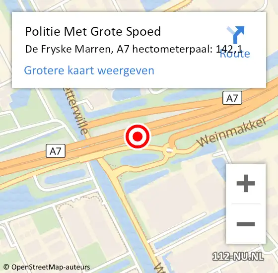 Locatie op kaart van de 112 melding: Politie Met Grote Spoed Naar De Fryske Marren, A7 hectometerpaal: 142,1 op 27 september 2022 09:40