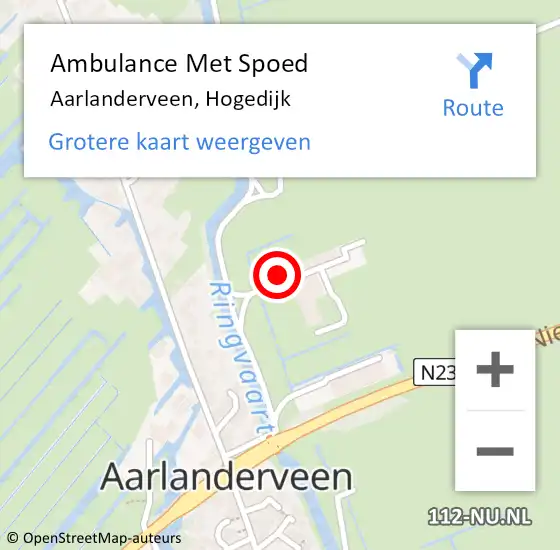 Locatie op kaart van de 112 melding: Ambulance Met Spoed Naar Aarlanderveen, Hogedijk op 27 september 2022 09:45