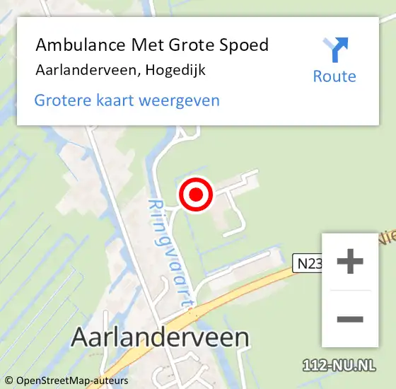 Locatie op kaart van de 112 melding: Ambulance Met Grote Spoed Naar Aarlanderveen, Hogedijk op 27 september 2022 09:47