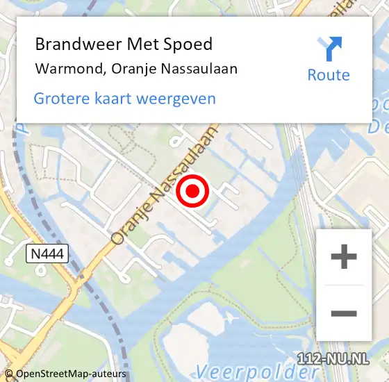 Locatie op kaart van de 112 melding: Brandweer Met Spoed Naar Warmond, Oranje Nassaulaan op 27 september 2022 10:04