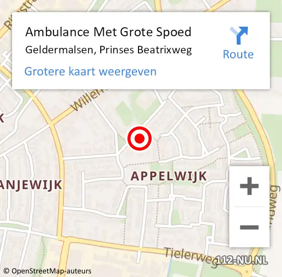 Locatie op kaart van de 112 melding: Ambulance Met Grote Spoed Naar Geldermalsen, Prinses Beatrixweg op 27 september 2022 10:10