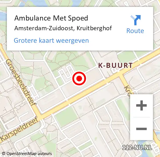 Locatie op kaart van de 112 melding: Ambulance Met Spoed Naar Amsterdam-Zuidoost, Kruitberghof op 27 september 2022 10:41