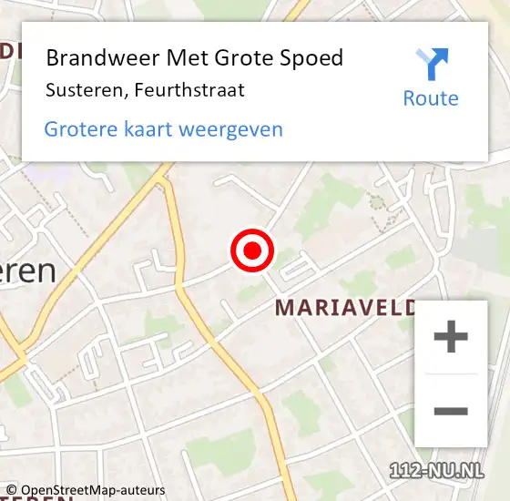 Locatie op kaart van de 112 melding: Brandweer Met Grote Spoed Naar Susteren, Feurthstraat op 27 september 2022 11:09