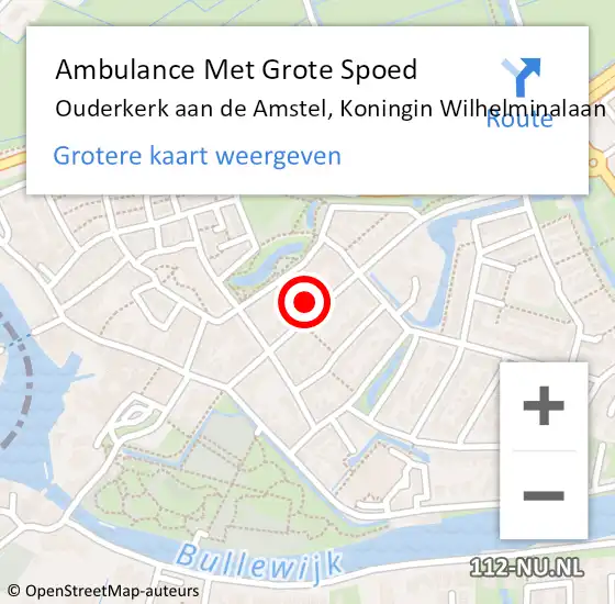 Locatie op kaart van de 112 melding: Ambulance Met Grote Spoed Naar Ouderkerk aan de Amstel, Koningin Wilhelminalaan op 27 september 2022 11:19