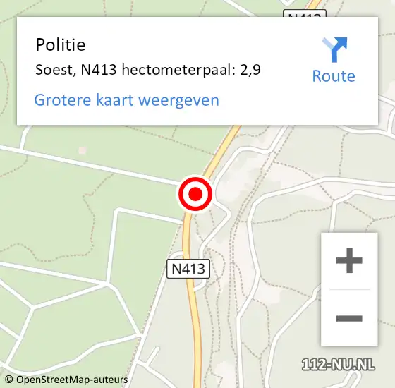 Locatie op kaart van de 112 melding: Politie Soest, N413 hectometerpaal: 2,9 op 27 september 2022 11:29