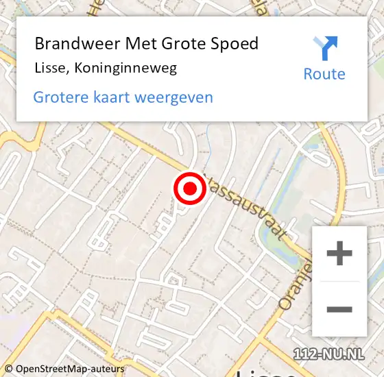 Locatie op kaart van de 112 melding: Brandweer Met Grote Spoed Naar Lisse, Koninginneweg op 27 september 2022 11:43