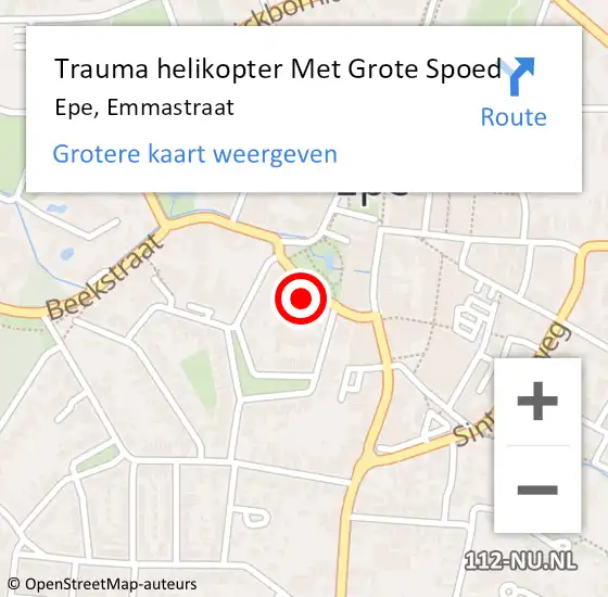 Locatie op kaart van de 112 melding: Trauma helikopter Met Grote Spoed Naar Epe, Emmastraat op 27 september 2022 12:08
