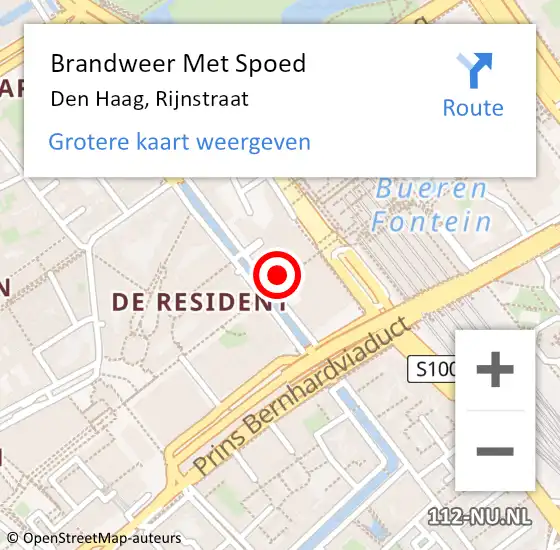 Locatie op kaart van de 112 melding: Brandweer Met Spoed Naar Den Haag, Rijnstraat op 27 september 2022 12:11