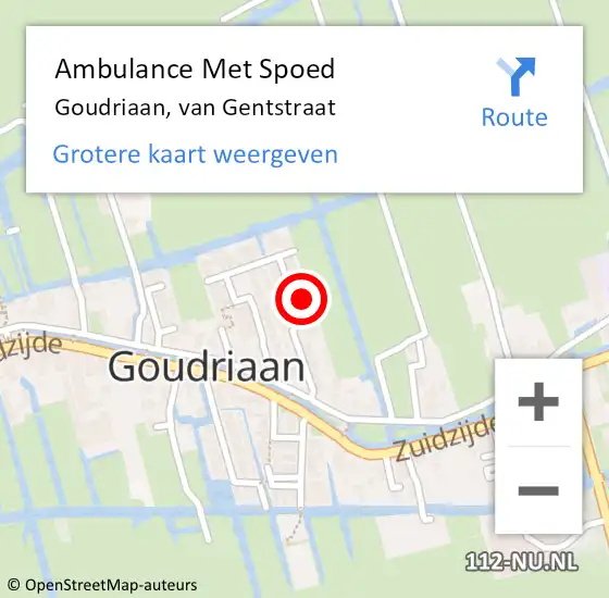 Locatie op kaart van de 112 melding: Ambulance Met Spoed Naar Goudriaan, van Gentstraat op 27 september 2022 12:12