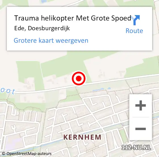 Locatie op kaart van de 112 melding: Trauma helikopter Met Grote Spoed Naar Ede, Doesburgerdijk op 27 september 2022 12:18