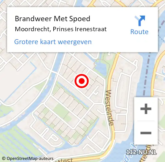 Locatie op kaart van de 112 melding: Brandweer Met Spoed Naar Moordrecht, Prinses Irenestraat op 27 september 2022 12:27