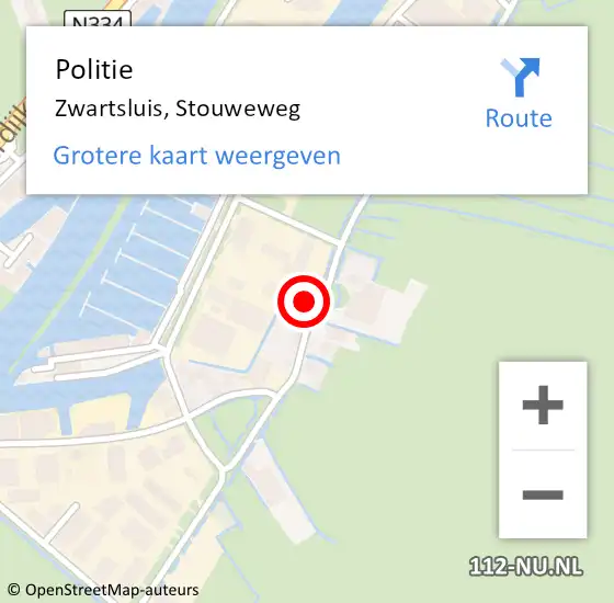 Locatie op kaart van de 112 melding: Politie Zwartsluis, Stouweweg op 27 september 2022 12:37
