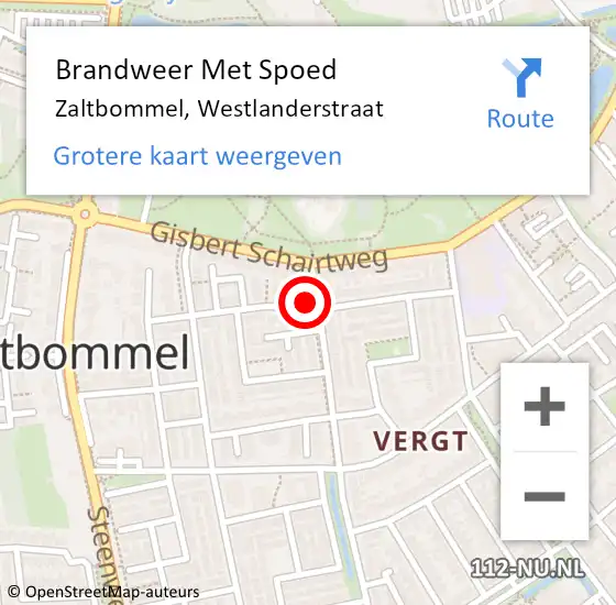 Locatie op kaart van de 112 melding: Brandweer Met Spoed Naar Zaltbommel, Westlanderstraat op 27 september 2022 12:40