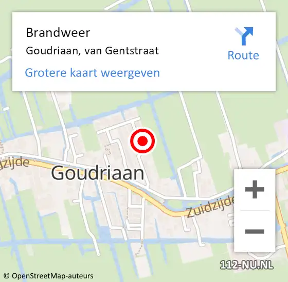 Locatie op kaart van de 112 melding: Brandweer Goudriaan, van Gentstraat op 27 september 2022 12:59