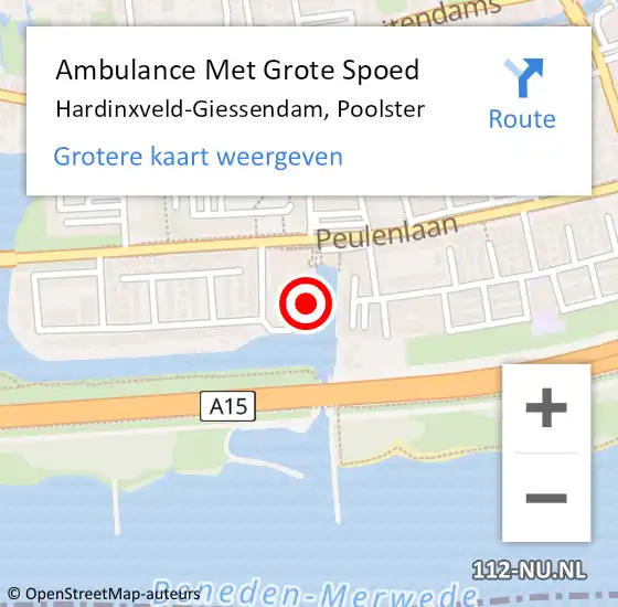 Locatie op kaart van de 112 melding: Ambulance Met Grote Spoed Naar Hardinxveld-Giessendam, Poolster op 27 september 2022 13:02