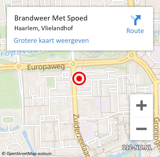 Locatie op kaart van de 112 melding: Brandweer Met Spoed Naar Haarlem, Vlielandhof op 27 september 2022 13:04