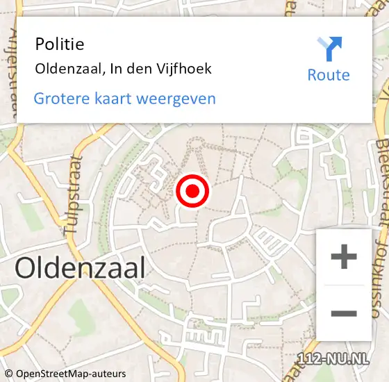 Locatie op kaart van de 112 melding: Politie Oldenzaal, In den Vijfhoek op 27 september 2022 13:06