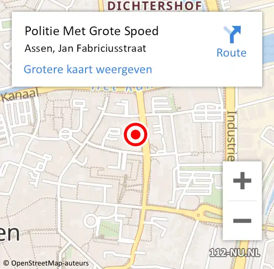 Locatie op kaart van de 112 melding: Politie Met Grote Spoed Naar Assen, Jan Fabriciusstraat op 27 september 2022 13:24