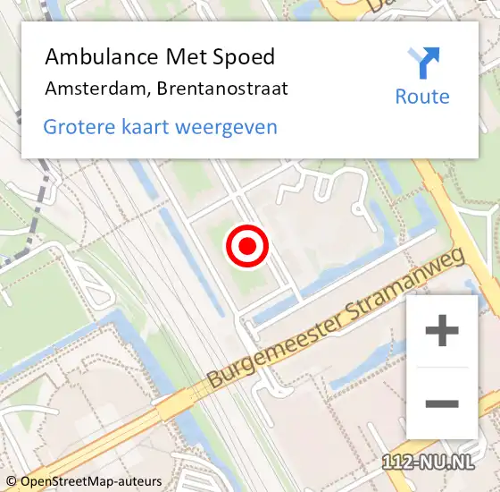 Locatie op kaart van de 112 melding: Ambulance Met Spoed Naar Amsterdam-Zuidoost, Brentanostraat op 27 september 2022 13:24