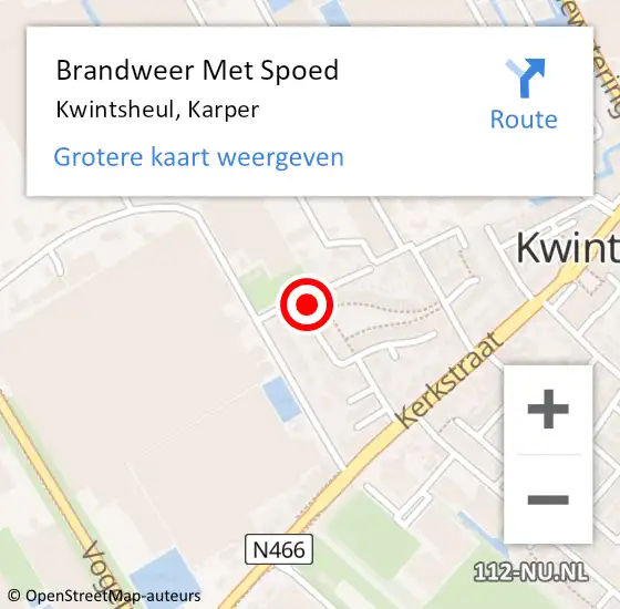 Locatie op kaart van de 112 melding: Brandweer Met Spoed Naar Kwintsheul, Karper op 27 september 2022 13:29