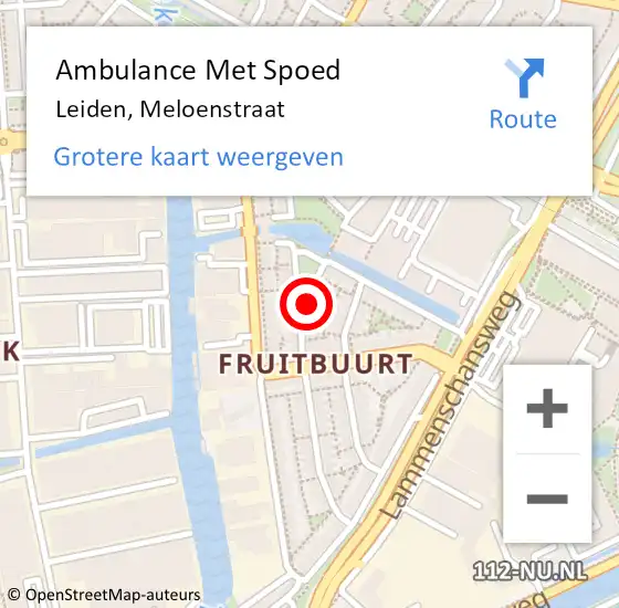 Locatie op kaart van de 112 melding: Ambulance Met Spoed Naar Leiden, Meloenstraat op 27 september 2022 13:39