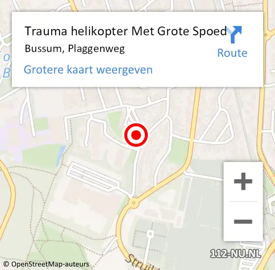 Locatie op kaart van de 112 melding: Trauma helikopter Met Grote Spoed Naar Bussum, Plaggenweg op 27 september 2022 13:40