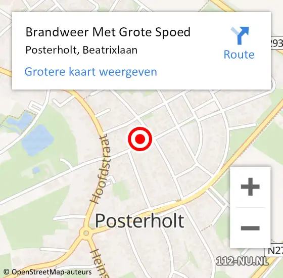 Locatie op kaart van de 112 melding: Brandweer Met Grote Spoed Naar Posterholt, Beatrixlaan op 27 september 2022 13:41