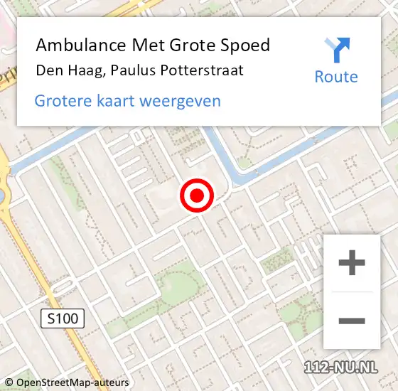 Locatie op kaart van de 112 melding: Ambulance Met Grote Spoed Naar Den Haag, Paulus Potterstraat op 27 september 2022 13:46