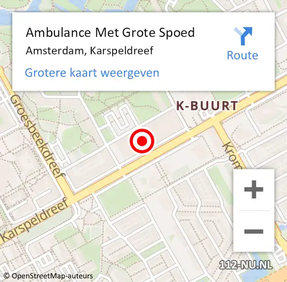 Locatie op kaart van de 112 melding: Ambulance Met Grote Spoed Naar Amsterdam-Zuidoost, Karspeldreef op 27 september 2022 13:49