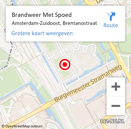 Locatie op kaart van de 112 melding: Brandweer Met Spoed Naar Amsterdam-Zuidoost, Brentanostraat op 27 september 2022 13:50