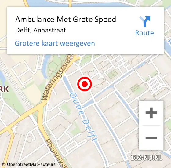 Locatie op kaart van de 112 melding: Ambulance Met Grote Spoed Naar Delft, Annastraat op 27 september 2022 13:56